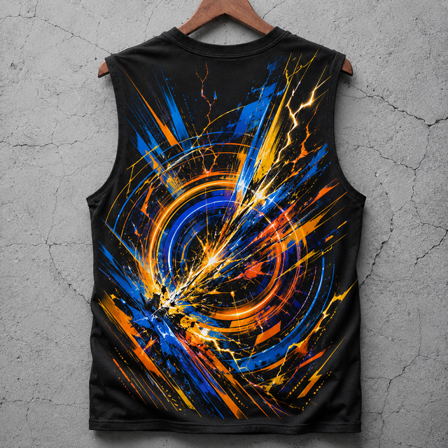 Blue Vortex Cotton Tank Top - Black / Blue / Gold