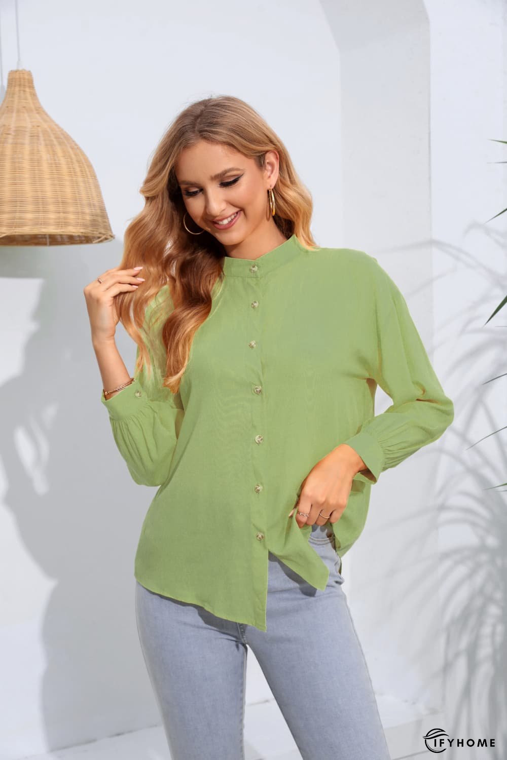 Mock Neck Buttoned Long Sleeve Shirt | IFYHOME