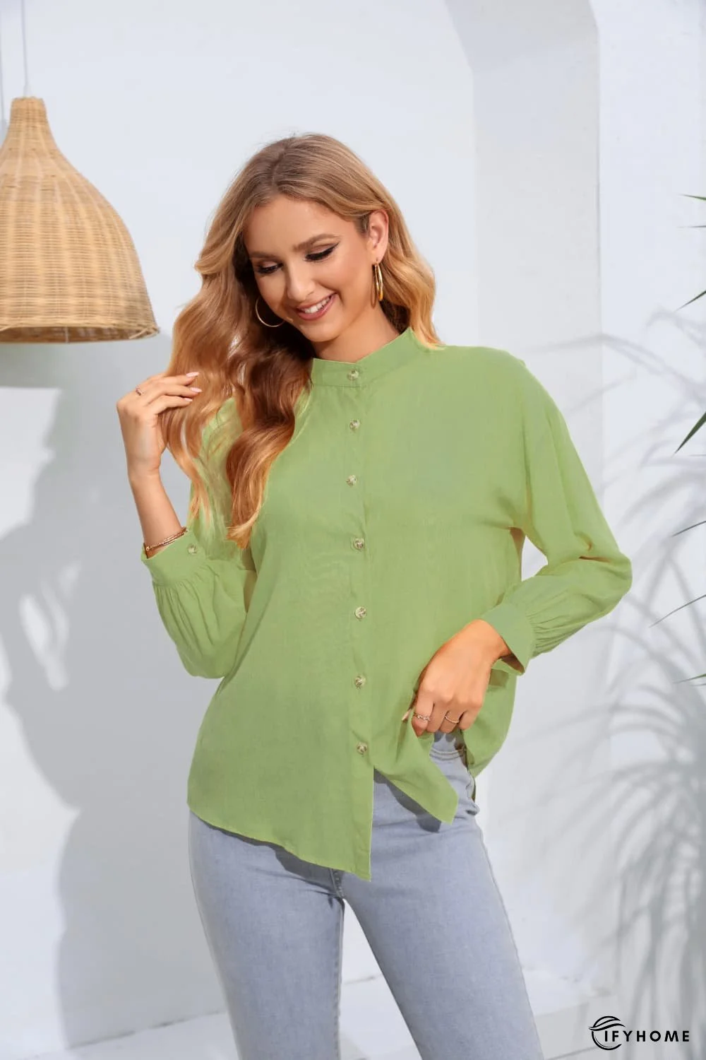 Mock Neck Buttoned Long Sleeve Shirt | IFYHOME