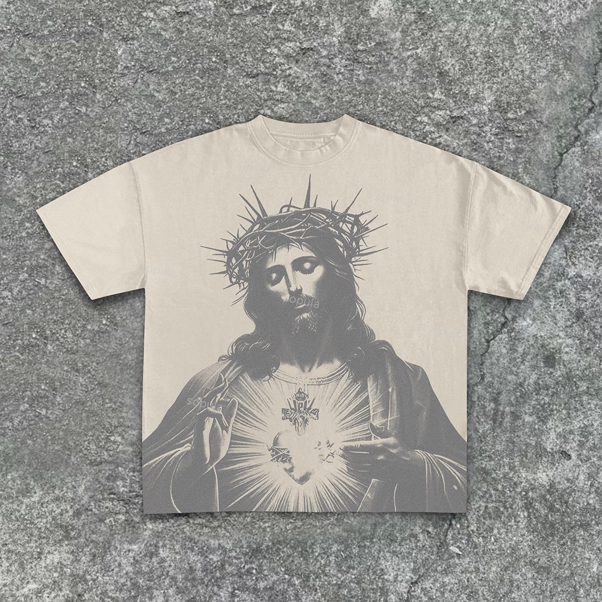Vintage Jesus Print Round Neck Cotton T-Shirt - Sopula｜Premium Graphic Tees & Graphic Clothing