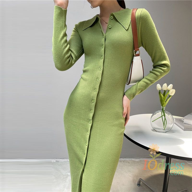 IO Dress Women Sweater Autumn Winter Womens Clothing Long Sleeve New Length Polo Loose  Knitted Fashion  One Piece Dress H16
