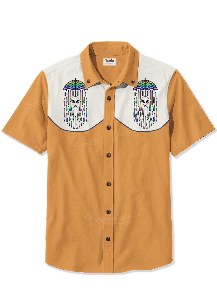 Alien with rainbow and rain - 100% Cotton Shirt