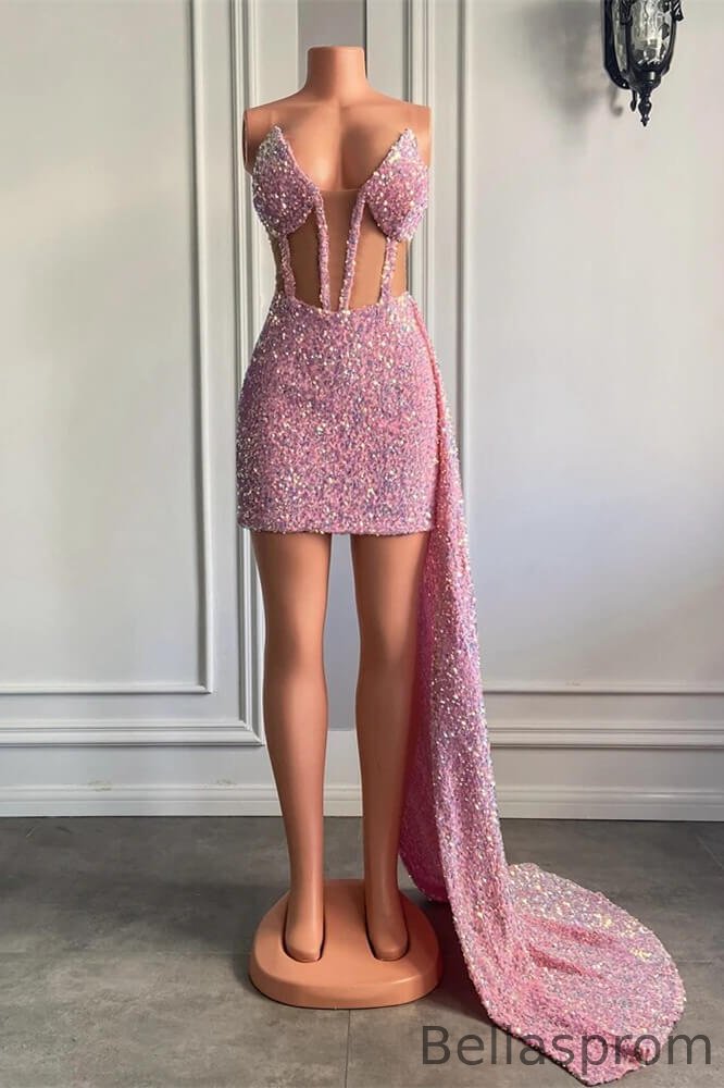 Bellasprom V-Neck Sleeveless Short Party Dress With Ruffles Sequins On Sale Bellasprom