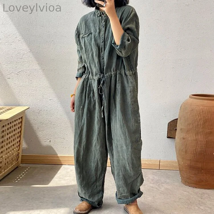 Utility Linen Button Up Jumpsuit