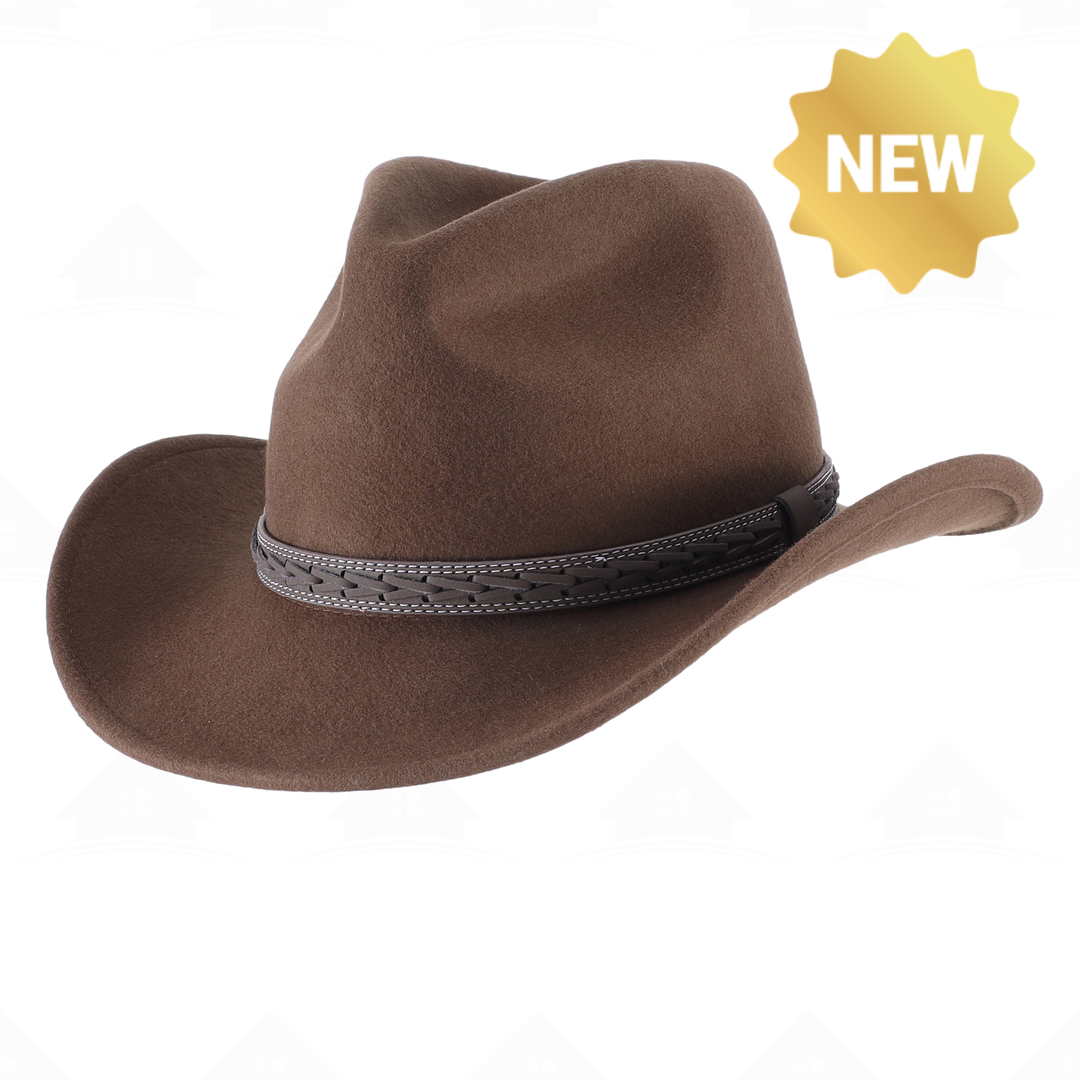 Home Prefer Men&rsquo;s Wool Felt Fedora Hat with Braided Band &ndash; Classic Wide Brim Cowboy Style