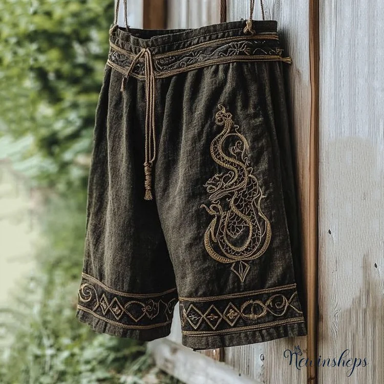 Vintage Celtic Knot Dragon Totem Line Shorts