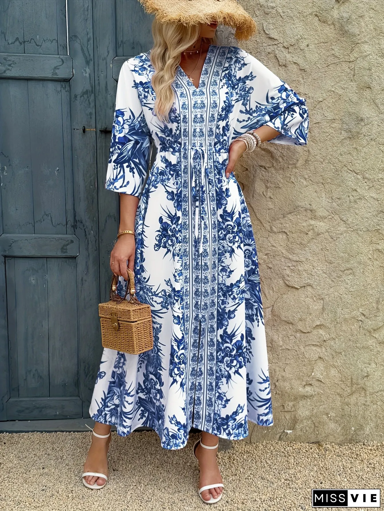 Womens Maxi Dress with Side Slit-Loose Fit, Machine Washable, Summer Beach Vacation,