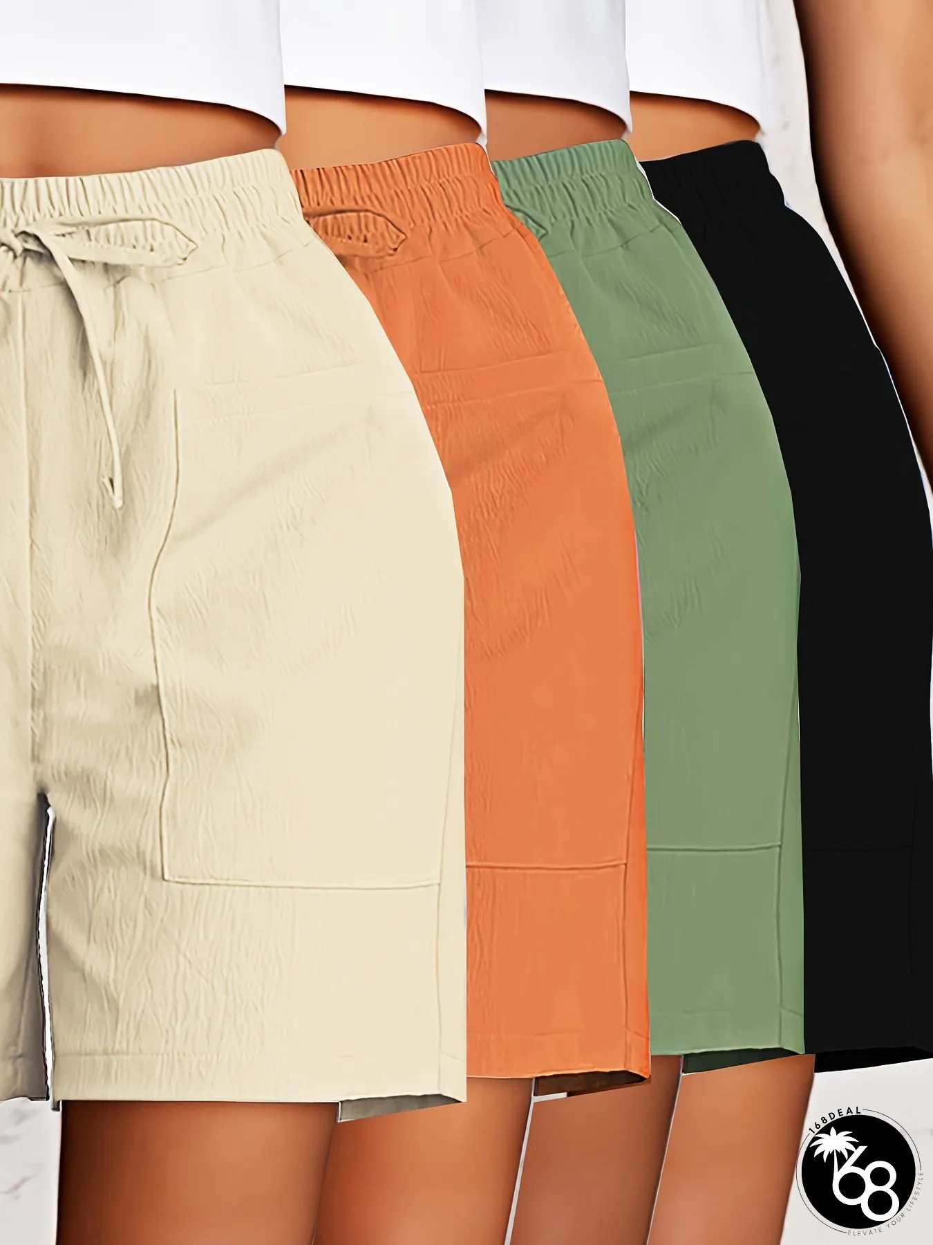 4PCS Elegant Womens Solid Color Shorts Lightweight Breathable Elastic Waist | 168DEAL