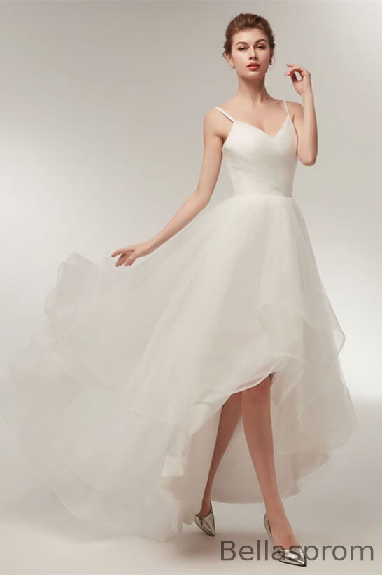 Bellasprom Spaghetti-Straps Sleeveless Hi-Lo Wedding Dress Tulle Lace-up Back Bellasprom