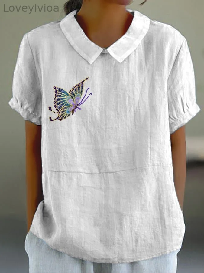 Women's Purple Butterfly Design Casual Top