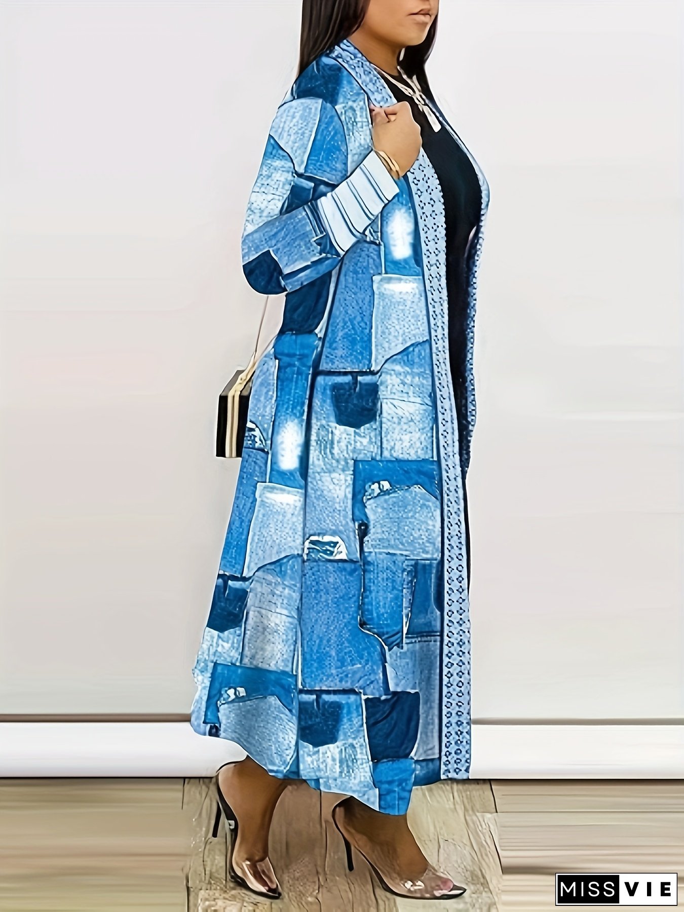 Newer Women&lsquo;s Jacket Color Block Long Coat Sleeve Cardigan Casual Jacket Open Front Coat