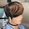 Glueless Black Gold Short Straight Bob Pixe Cut Hair