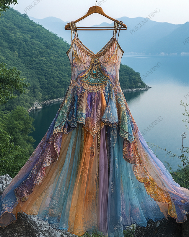 Summer Irregular Lace Patchwork BeadedRuffle Dress 162d