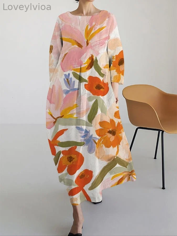 Women's Vintage Floral Print Casual Loose Dress