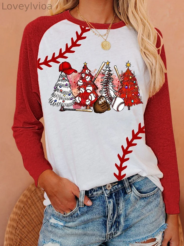 Women's   Baseball Print T-Shirt