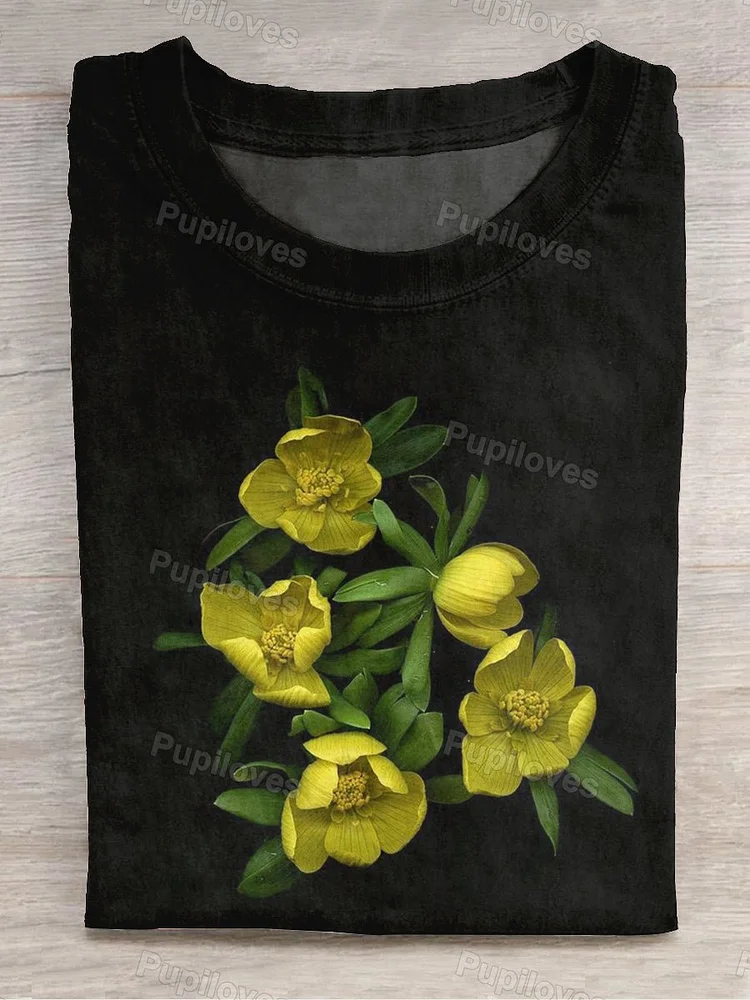 Pupiloves Pupiloves  Unisex Floral Art Print Crew Neck T-Shirt