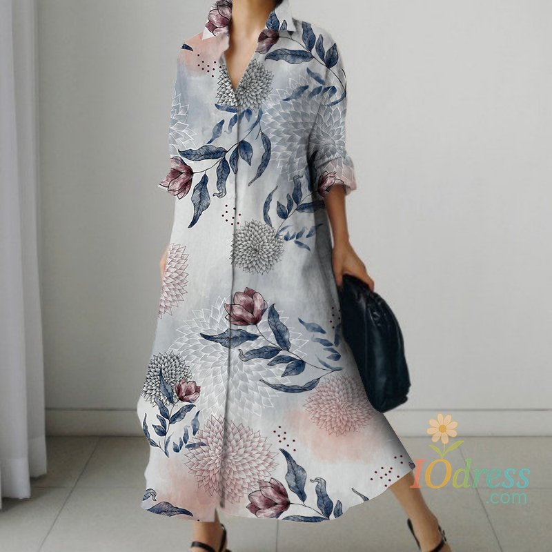 IO Dress Casual Long Oversized Loose Long Sleeve Shirt Dresses Women's Elegant Repeatable V Neck Holiday Dresses 2023 Autumn
