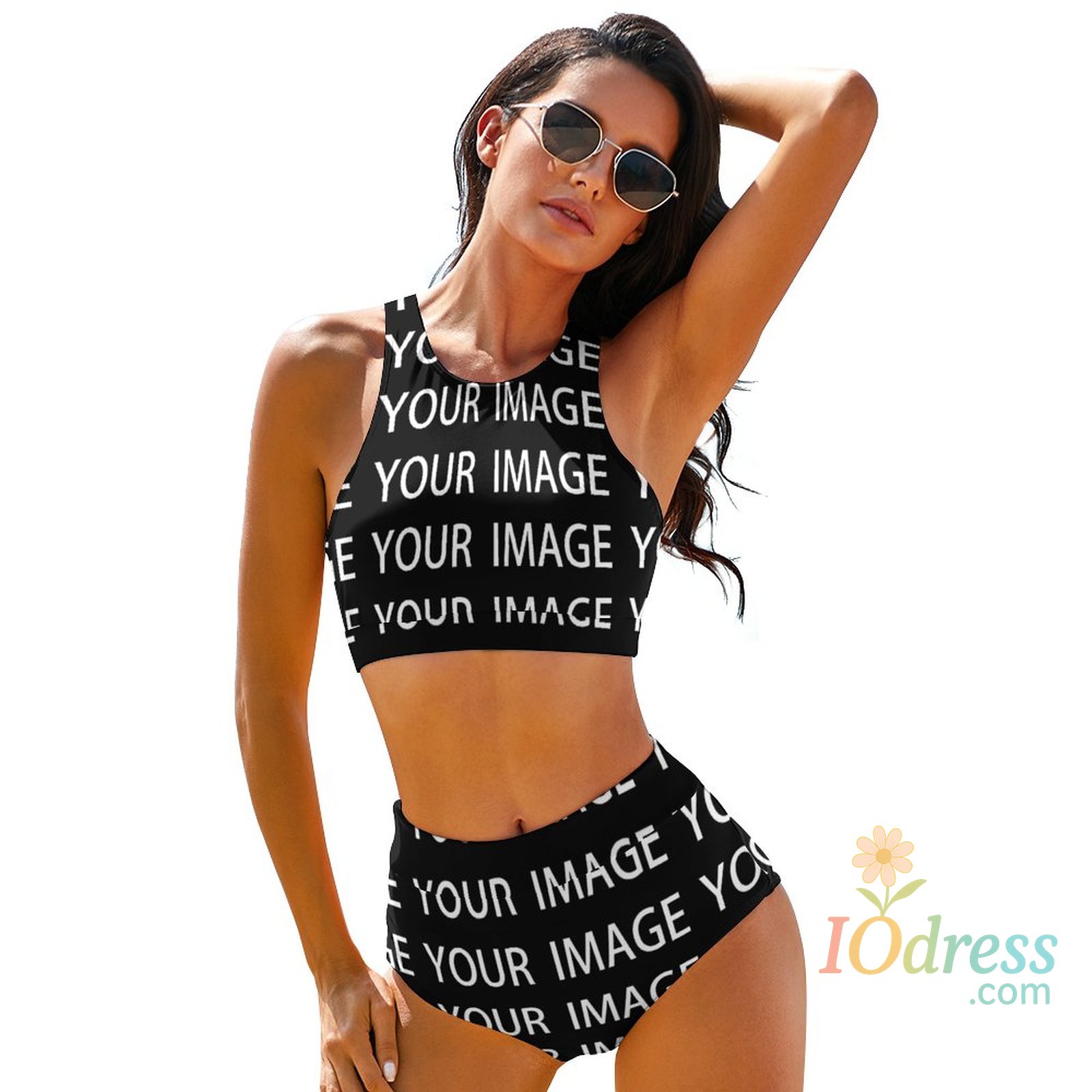 IO Dress Your Image Custom Made Bikini Swimsuit Custom Design Your Own Belted Pattern Swimwear Customized 2 Piece Bathing Suit