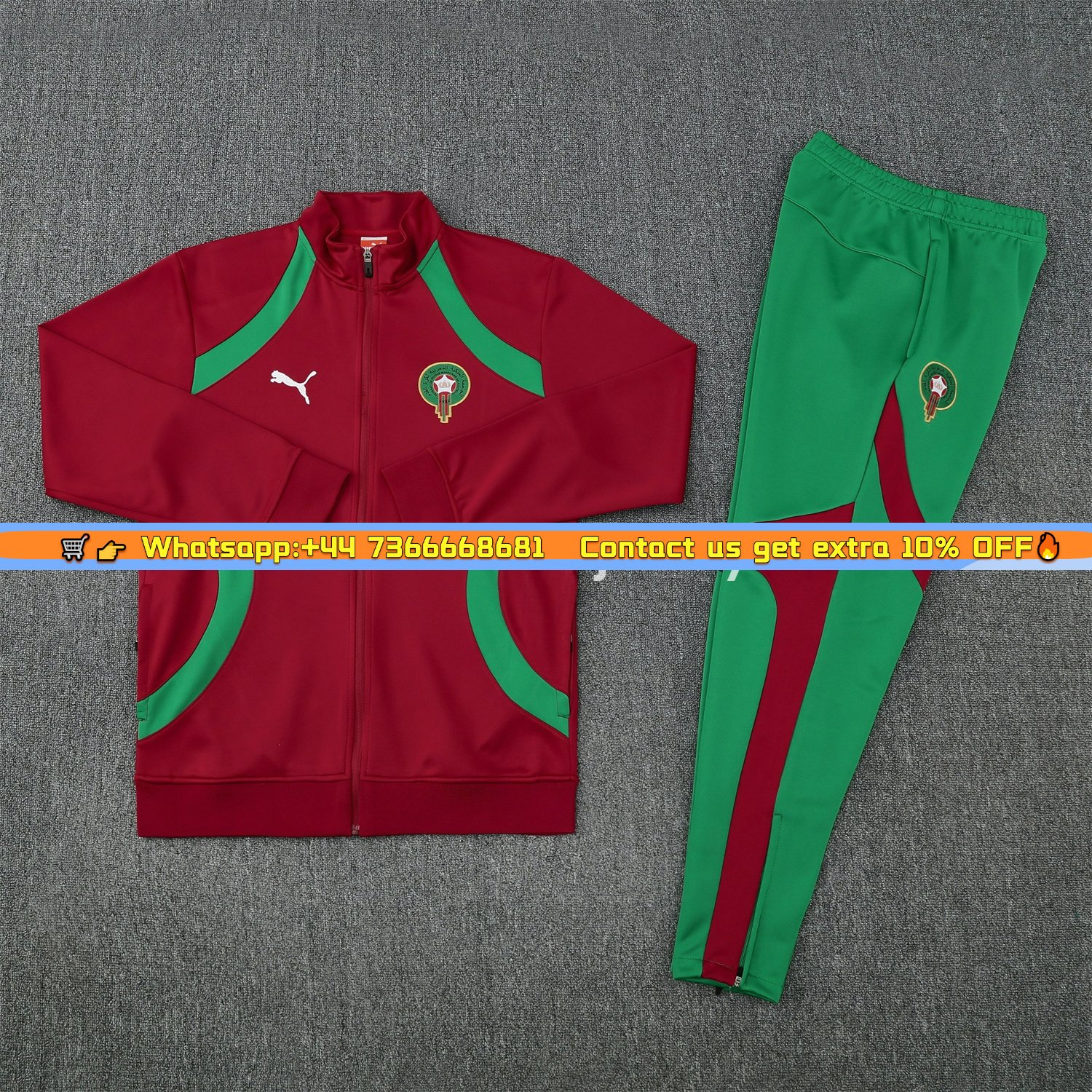 Morocco 25-26 Jacket Training Tracksuit - Red Jackets & Green Pants