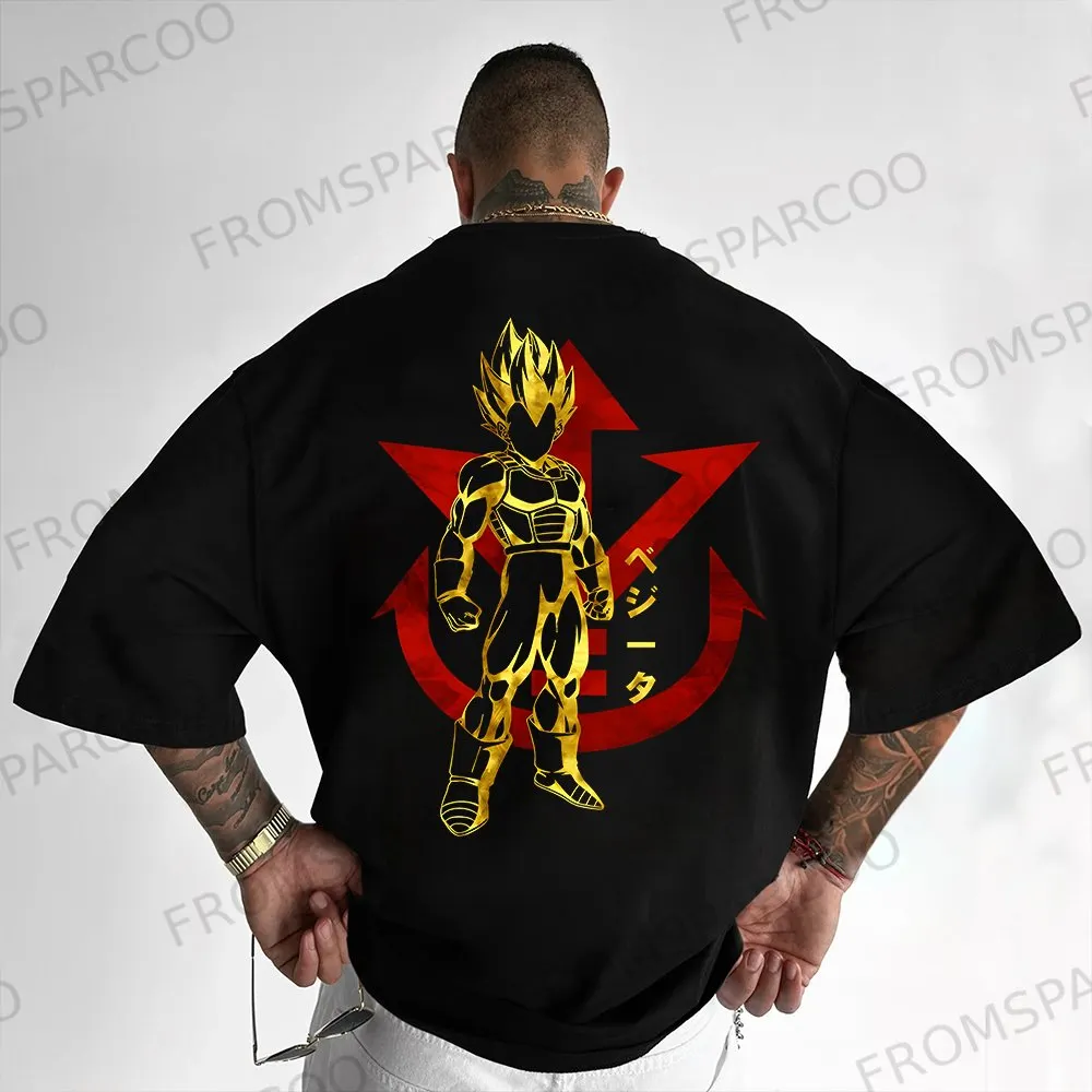 Oversized casual Dragon Ball Vegeta silhouette large print T-shirt