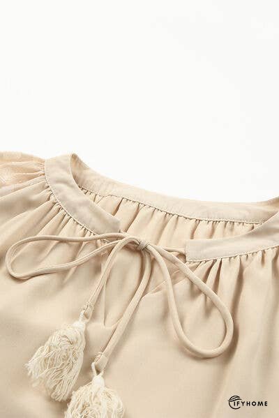 Leopard Tie Neck Balloon Sleeve Blouse | IFYHOME