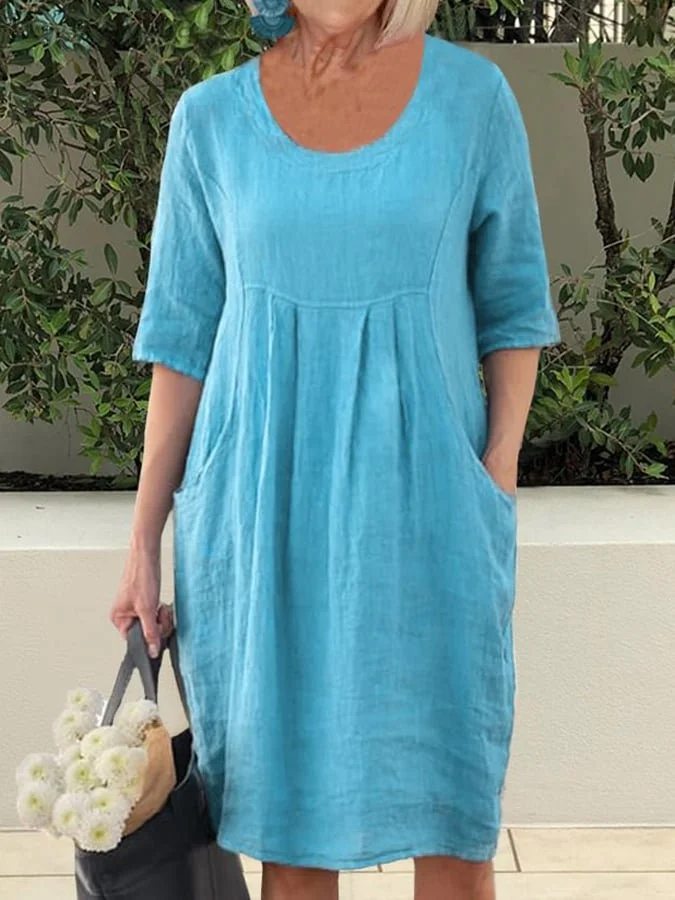 Women's Casual Round Neck Pocket Dress