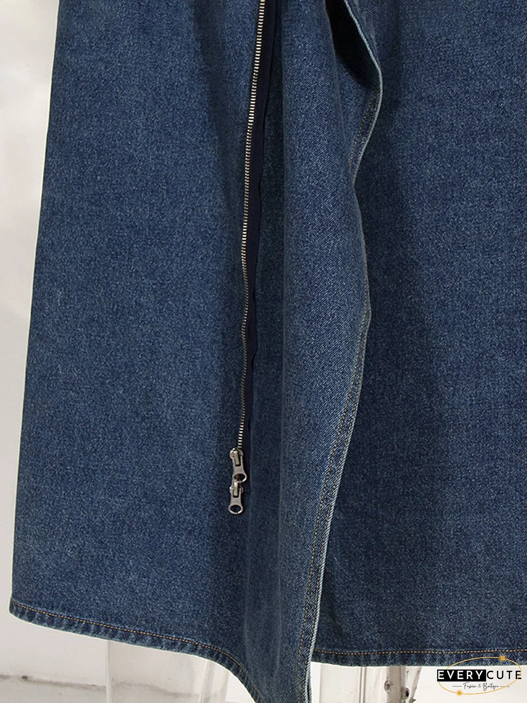 Reversible Slit Printed Midi Denim Skirt