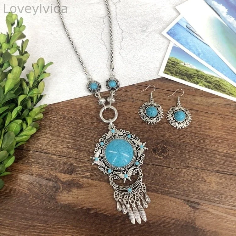 🎁Tassel sweater turquoise necklace