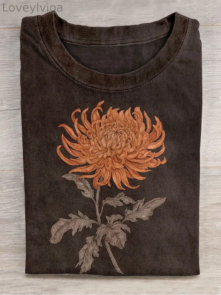 Unisex Floral Art Print Crew Neck Short Sleeve T-Shirt