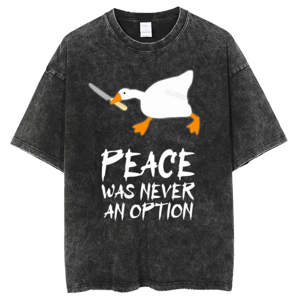 Eagerlys Peace Unisex Oversized Print Vintage Wash Denim T-Shirt Eagerlys