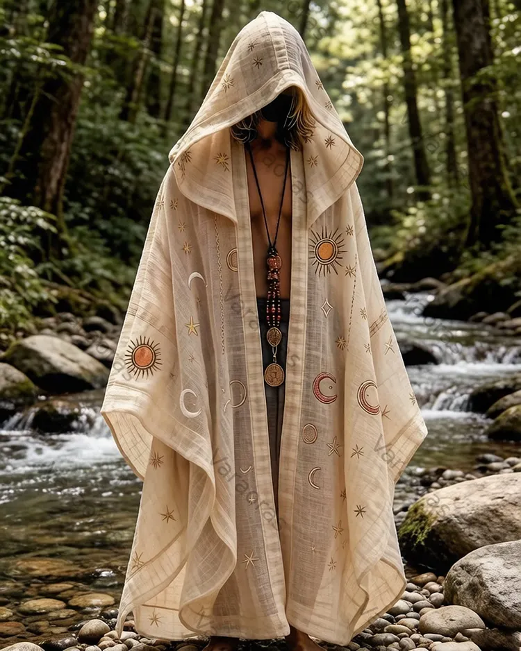 Men's Summer Outdoor Vacation Star and Moon Embroidered Ultra-thin Linen Cardigan 1725