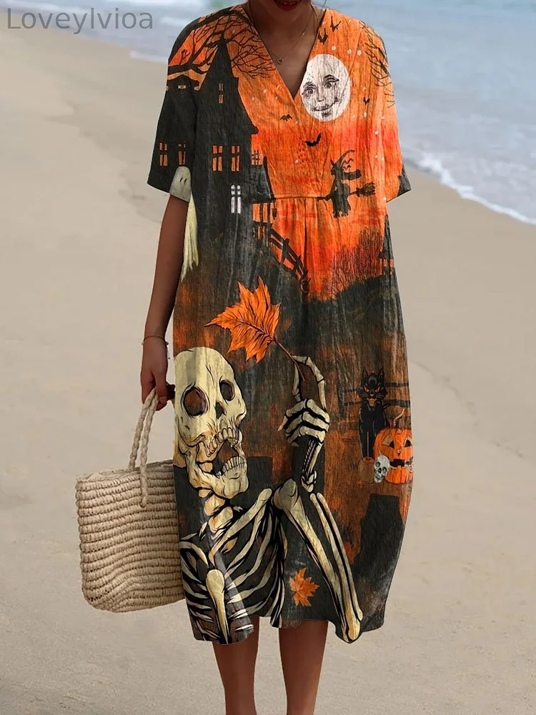 Women's Funny Halloween  Art Print Flowy Dress