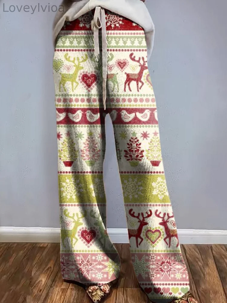 Women's Halloween Elk Art Print Comfort Knit Trousers