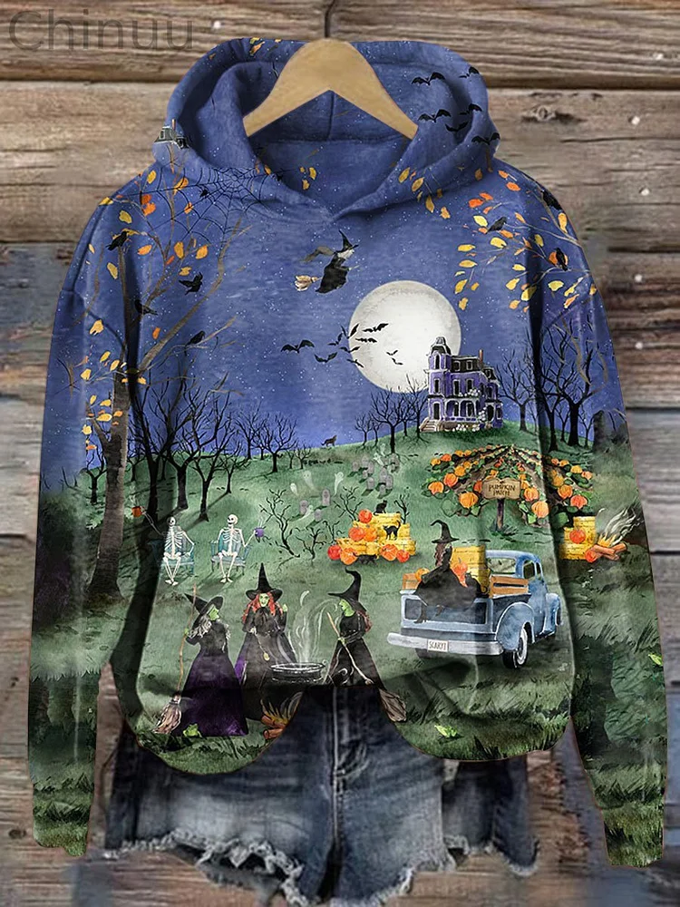 Women's Funny Halloween Art Print Casual Sweatshirt