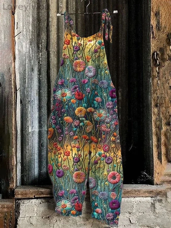 Women's Vintage Floral Print Overalls