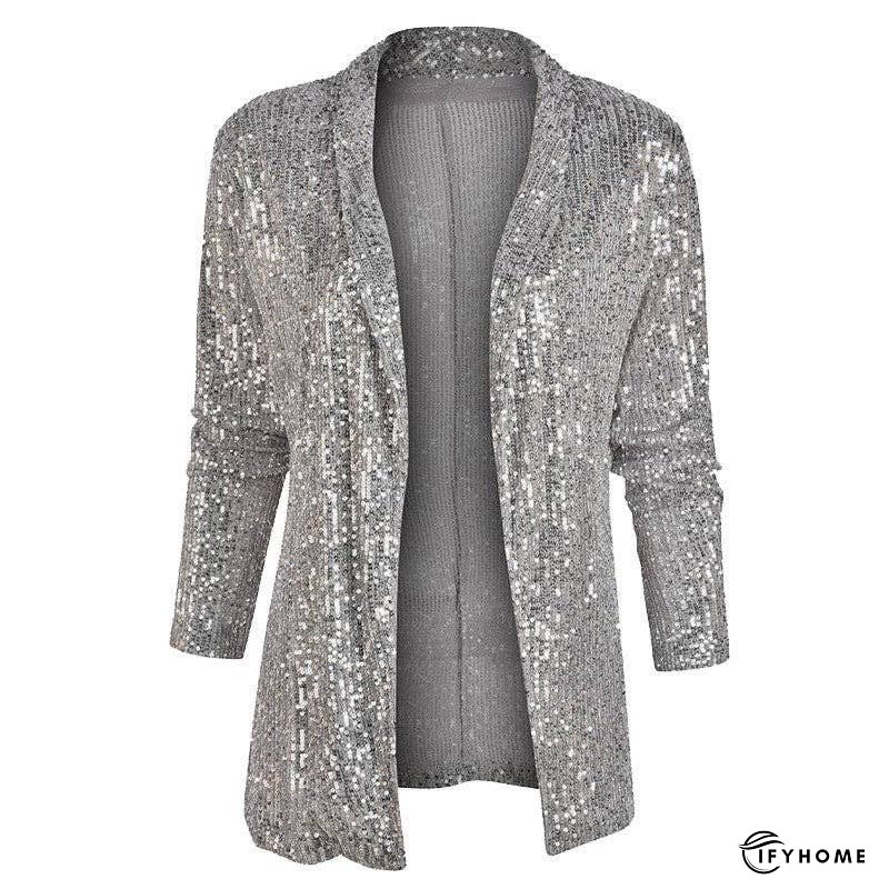 Sequin Long Sleeve Mid-Length Blazer Coat | IFYHOME