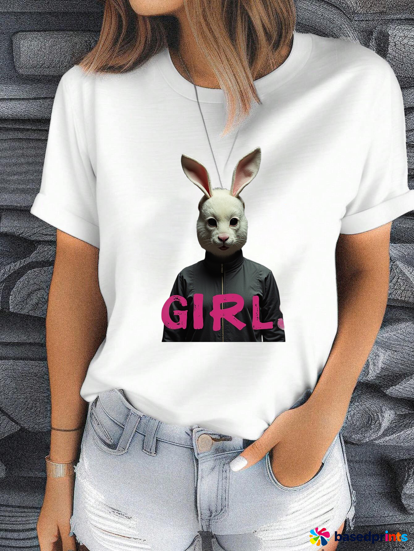 Rabbit Girl T-Shirt Women's Casual Short Sleeve T-Shirts