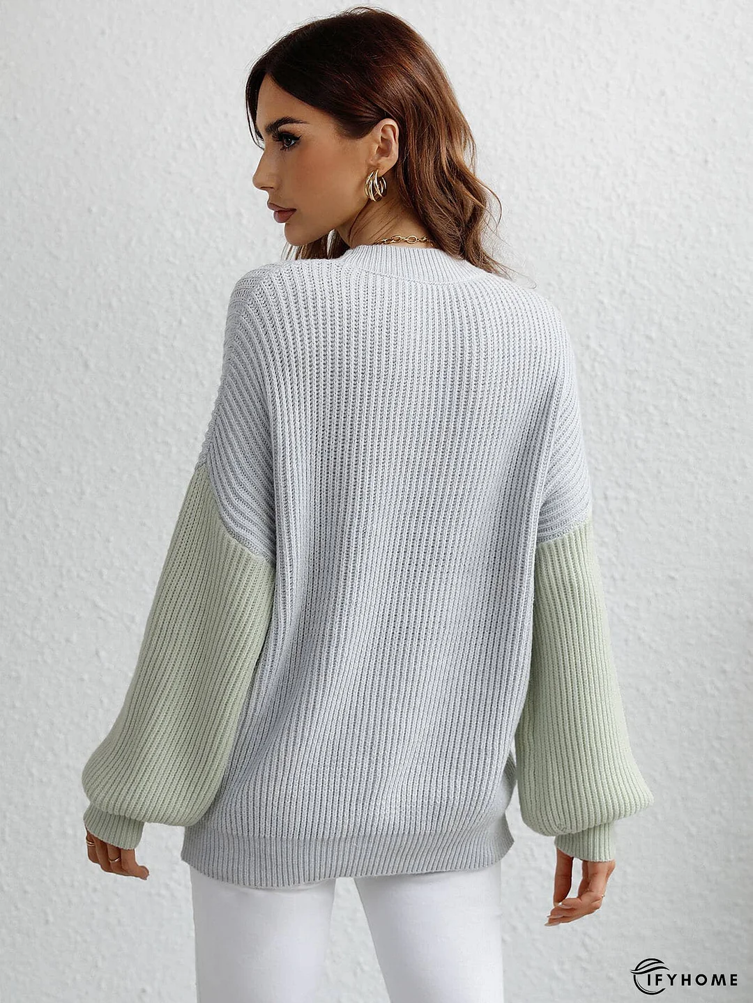 Two-Tone Rib-Knit Dropped Shoulder Sweater | IFYHOME
