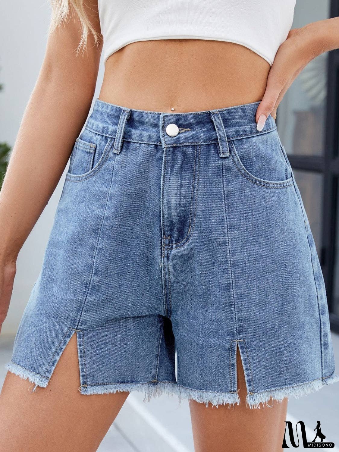 Raw Hem Slit Denim Shorts