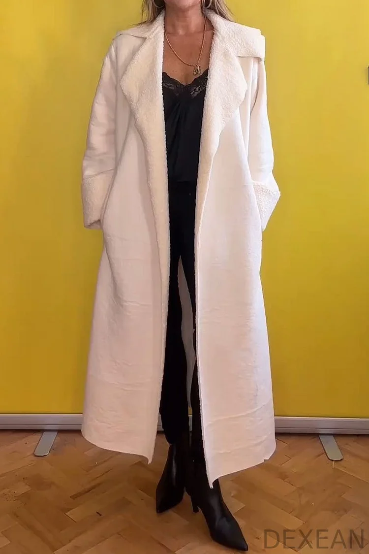 Women's Lapel Long Sleeve Plush Trench Coat