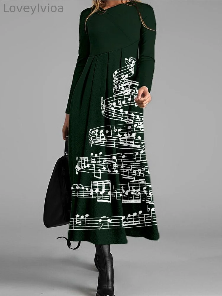 Music Notes Christmas Tree Pleated Midi Dress