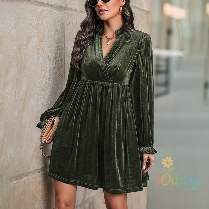 IO Dress Solid Color Casual Loose Short Dresses For Women 2025 Fashion Autumn Women's A-Line Midi Dress Elegant Vintage Female Dresses IO Dress