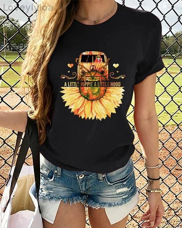 Women Sunflower Printed Tshirt Summer Tops