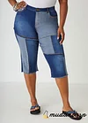 Frayed Patchwork Denim Capris