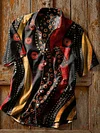 Unisex Vintage Line Wave Art Print Cotton Lapel Pocket Long Sleeve Shirt