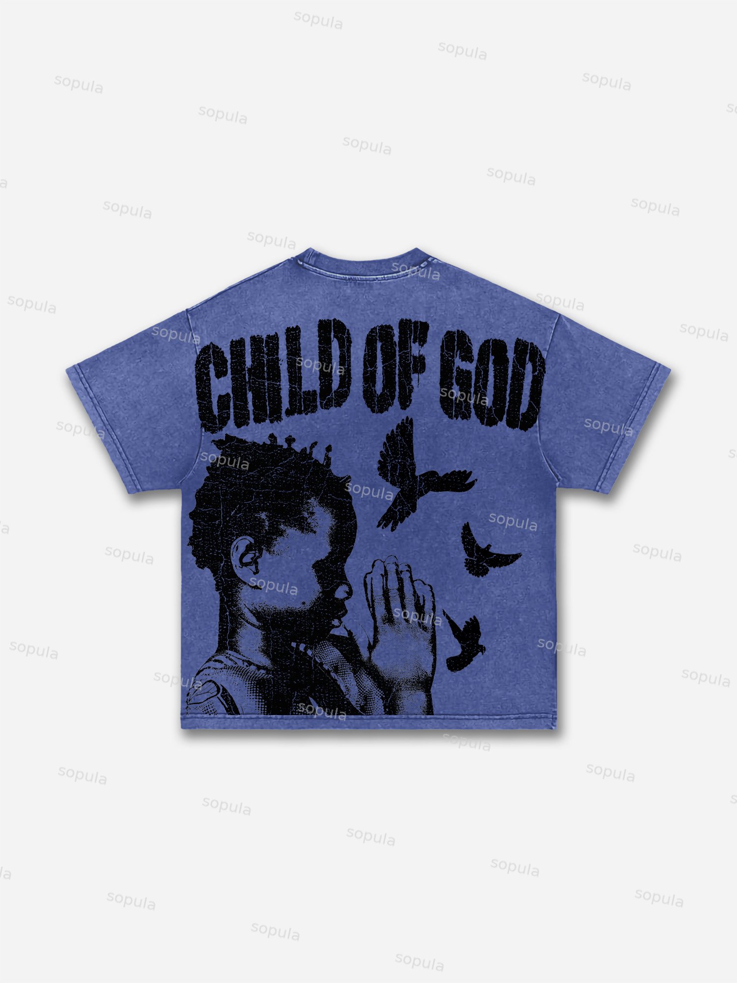 Child Of God Praying For Peace Print Acid Wash T-shirt