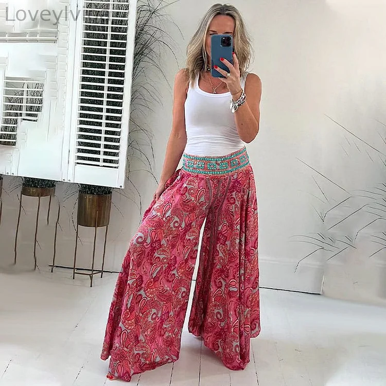 Ethnic Printed Elasticated Waist Lightweight Pants