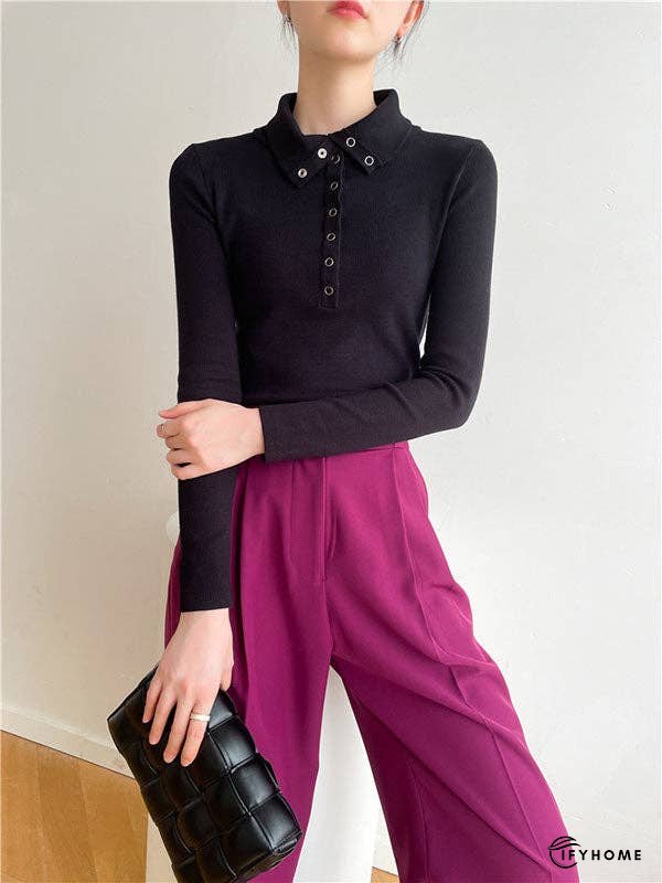 Casual Skinny Loose Solid Color Lapel Collar Pullovers | IFYHOME