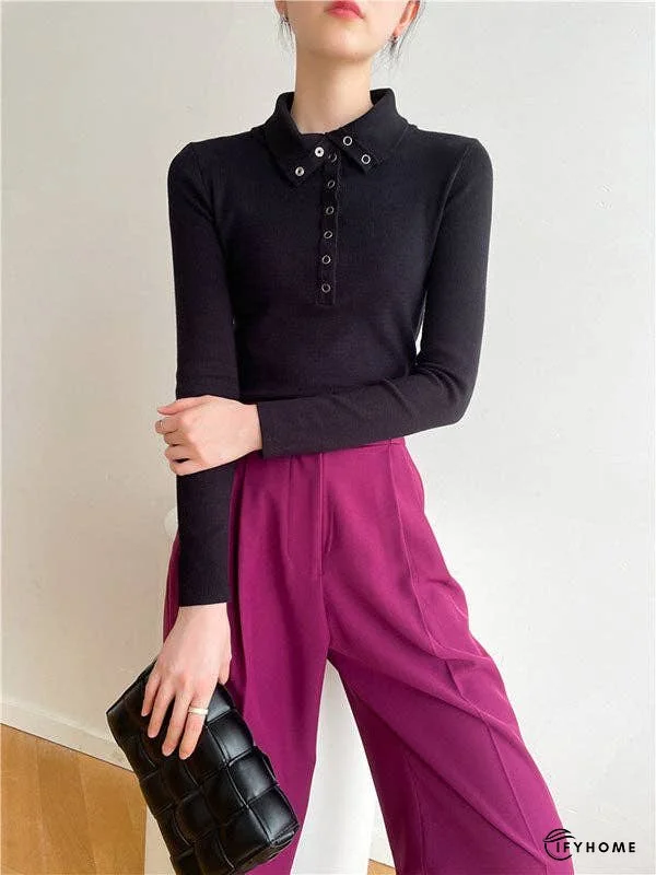 Casual Skinny Loose Solid Color Lapel Collar Pullovers | IFYHOME