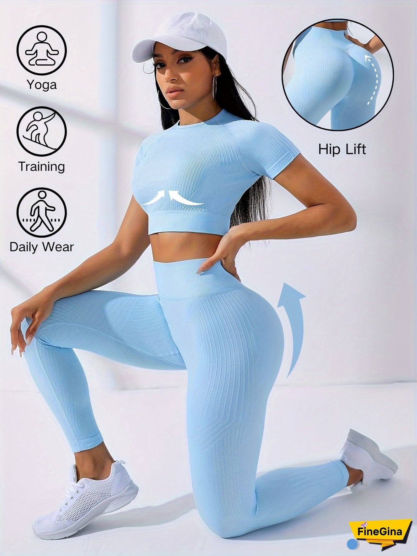 Two-Piece Outdoor Sports Suit - Short Sleeve Navel Top and High Waist Solid Color Running Tights, Women's Workout Sets for Yoga and Daily Wear with Medium Elasticity